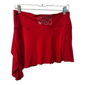Y2K‎ Ecko Red Asymmetrical Mini Ruffle Heart Red Skirt NWT Rhinestone Logo XS